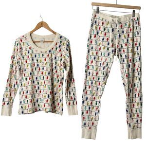 Hanna Andersson Long John Pajama Set Womens L/M String Lights Organic Cotton